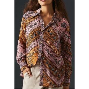 Anthropologie X Farm Rio Bandana Paisley Print Button Down Shirt Size Small